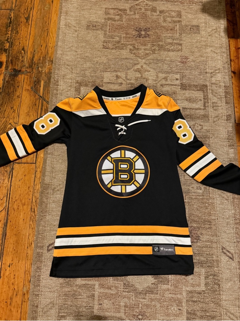 Fanatics women’s Boston Bruins Black and Gold Hockey Jersey with Number 8